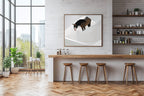 Equine horse fine art print looks amazing in this modern farmhouse aesthetic kitchen.