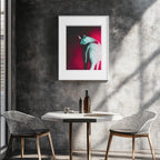 equine fine art print on archival photographic paper, museum grade matting, and simple white oak frame shown in a contemporary home decor aesthetic setting.